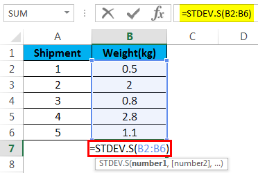 STDEV function example 2.2
