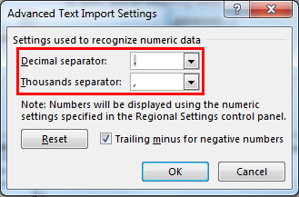 Separate text in Excel 13