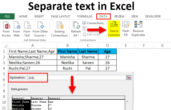 Separate text in Excel