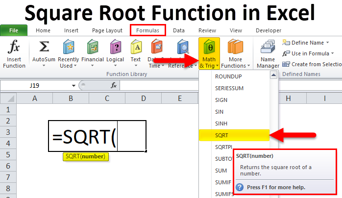 Square Root Function in Excel