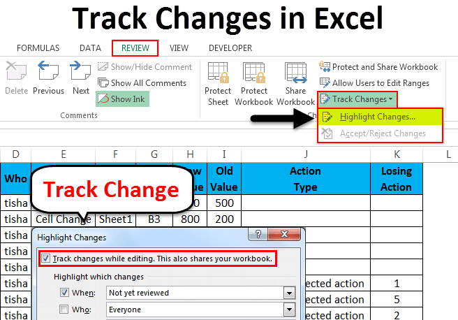 Track changes in Excel