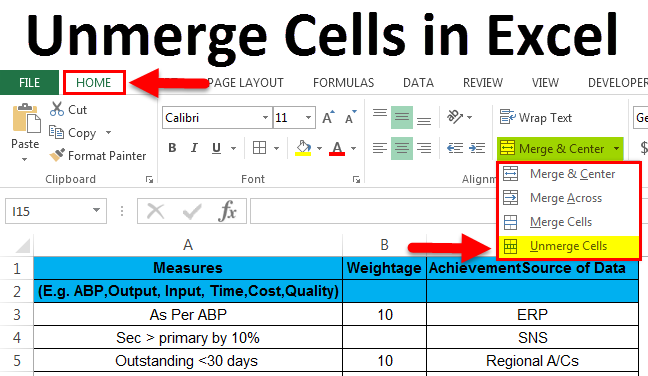 Unmerging the Cells in Excel