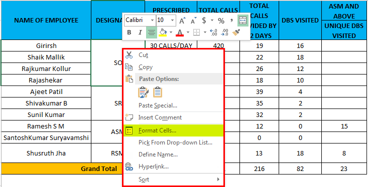 choose Format Cells