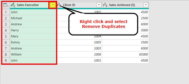 Using the Power Query Tool in Excel to Remove Duplicates Step 4