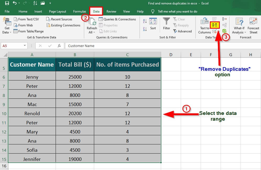 Using the Remove Duplicates feature in Excel step 3