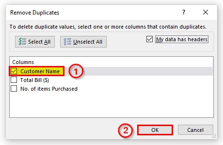 Using the Remove Duplicates feature in Excel step 5