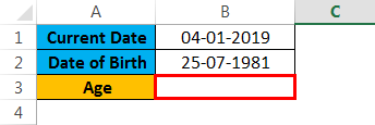 calculate age in excel example 1.1