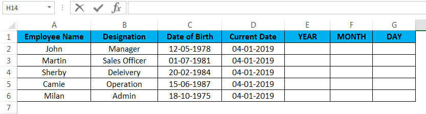 calculate age in excel example 2.1