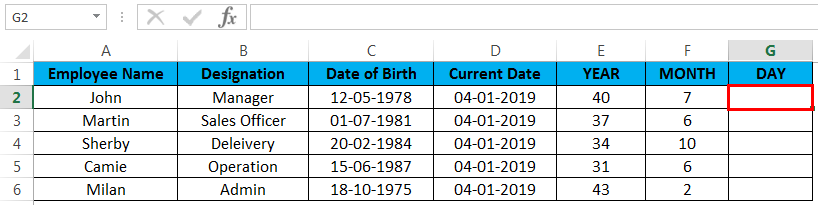 calculate age in excel example 4