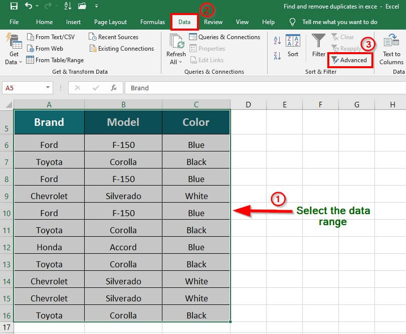 step 3 Using Advanced Filter to Remove Duplicates in Excel