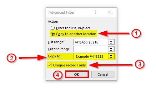 step 6 Using Advanced Filter to Remove Duplicates in Excel