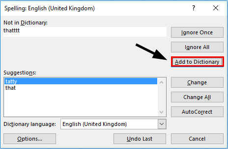 Spelling check in excel - Add to Dictionary