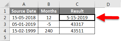 Adding Months to Dates in Excel example 2-8
