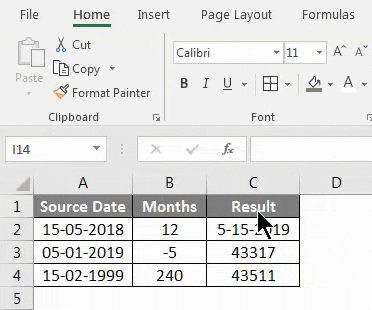 Adding Months to Dates in Excel example 2-9