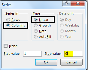 Autonumbering in Excel example 2-5