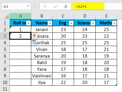 Auto numbering in Excel example 7-2