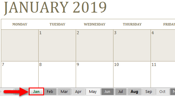 Calendar in Excel example 1-7