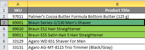 Delete Row Shortcut Example 1-1
