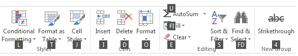 Excel Keyboard Shortcuts - Ribbon Tab 2