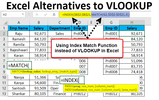 Excel Alternatives to VLOOKUP
