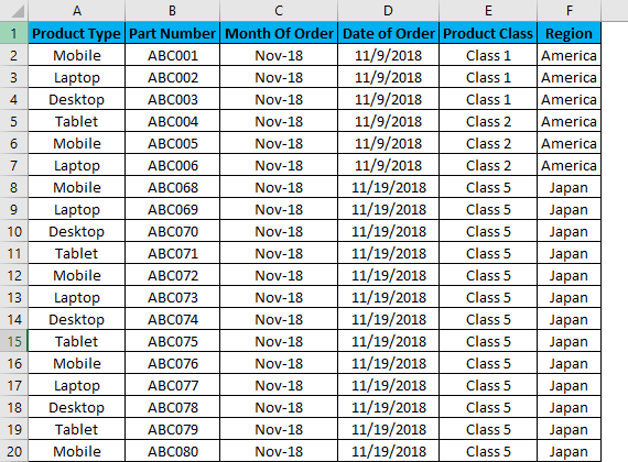 Excel Column Filter Example 1-1