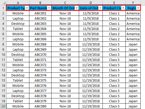 Excel Column Filter Example 1-4