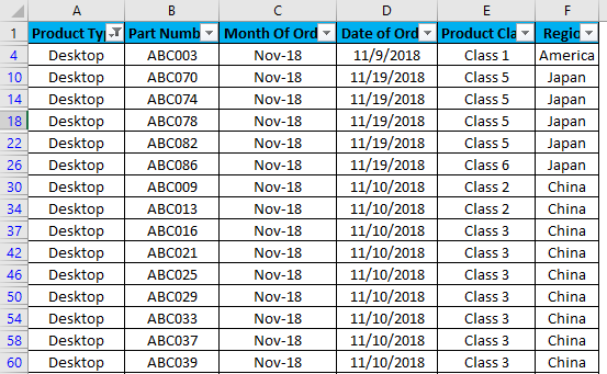 Excel Column Filter Example 1-8
