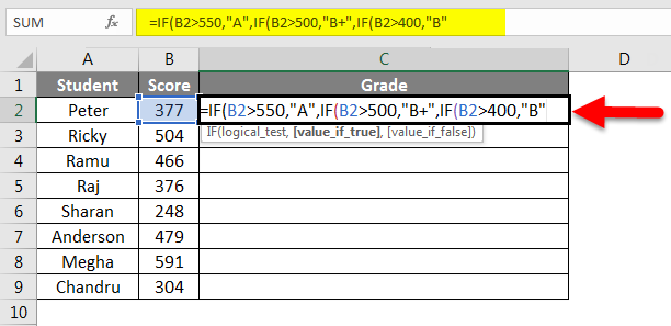 Grade Formula in Excel example 2-4