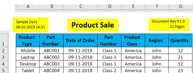 Header and Footer in Excel example 2-3