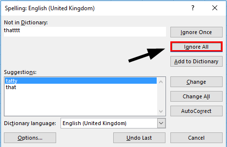 Spelling check in excel - Ignore All