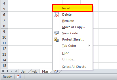 Insert New Worksheet Example 2-1