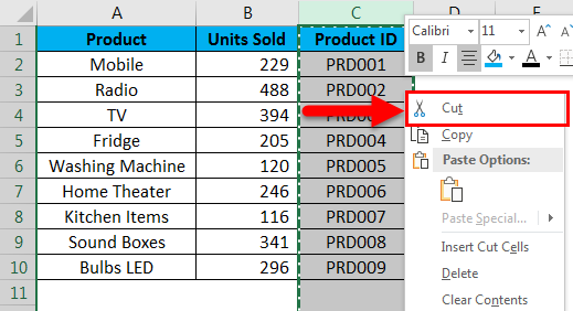 Move Columns in Excel example 2-2