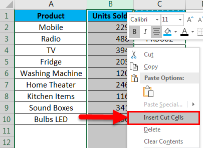 Move Columns in Excel example 2-4