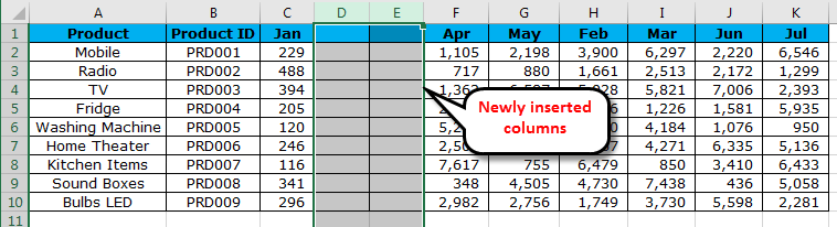 Move Columns in Excel example 3-2