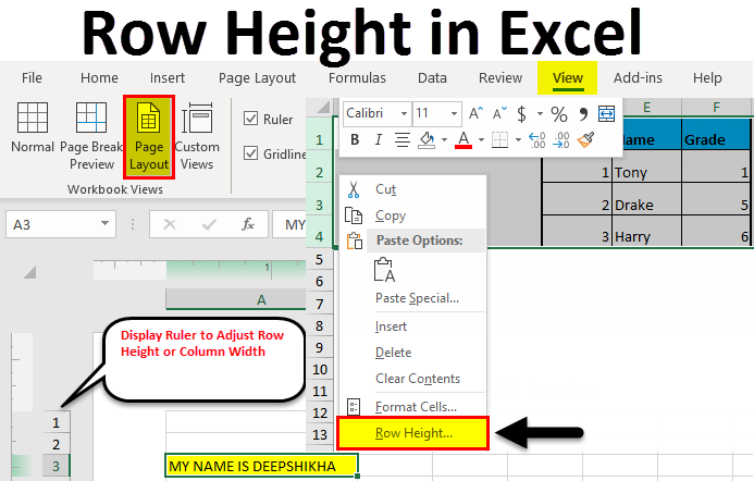 Row Height in Excel 1-10