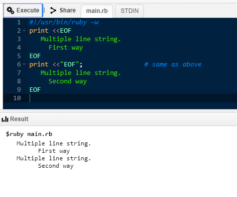 Ruby Commands -Print Multiple Line String using EOF