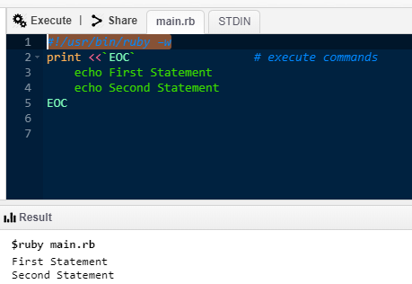 Ruby Commands -execute a command