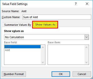 Selecting Show Values As