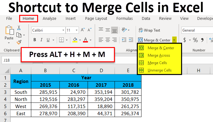 Shortcut to Merge Cells in Excel