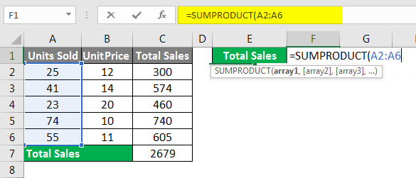 Spreadsheet Formulas in Excel example 1-5