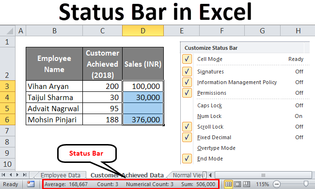 Status Bar in Excel