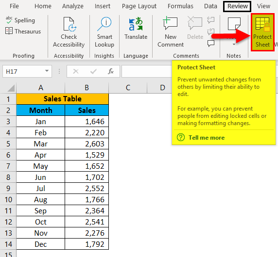 Review protect Sheet