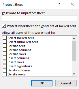 Protect Sheet window