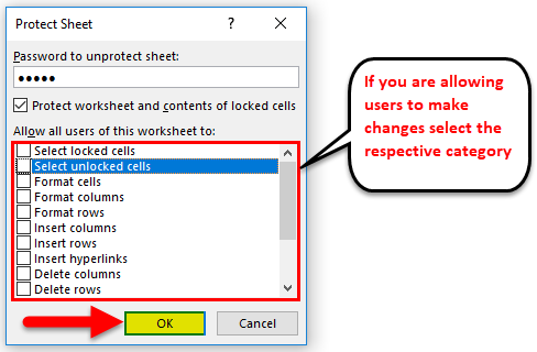 select unlocked cells