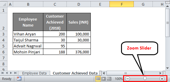 Excel status bar (Zoom Slider)