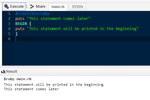 Ruby Commands -BEGIN Statement