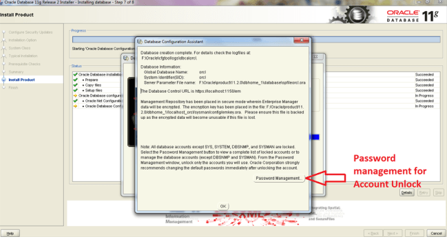 Installation of Oracle on windows Step 10
