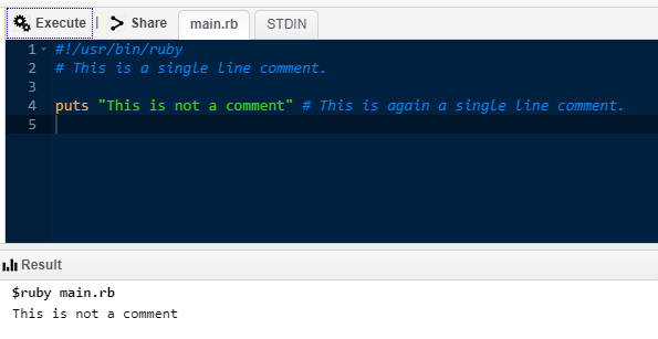 Ruby Commands -single line comment