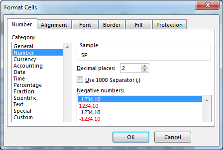 Number Formatting Dialog Box