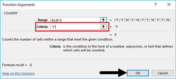 COUNTIF Formula Example 1-6